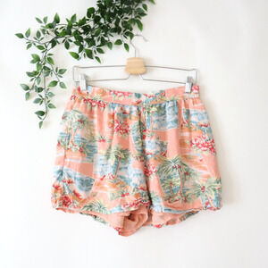 American Eagle Women's Pink & Blue Hawaiian Viscose Lined Shorts Size Medium